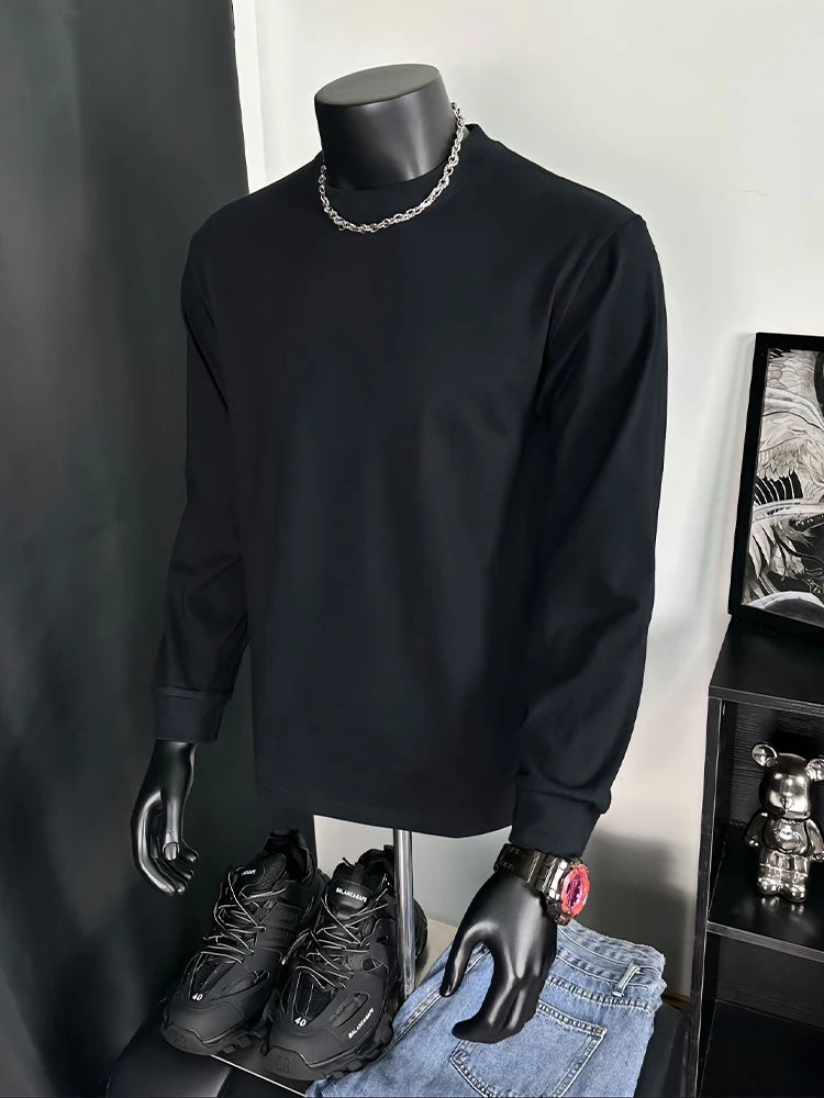 Men's 100% Cotton Long Sleeve T-Shirt Autumn 2025 Crew Neck Loose plus Size High-Quality Comfortable Solid Color Casual Top