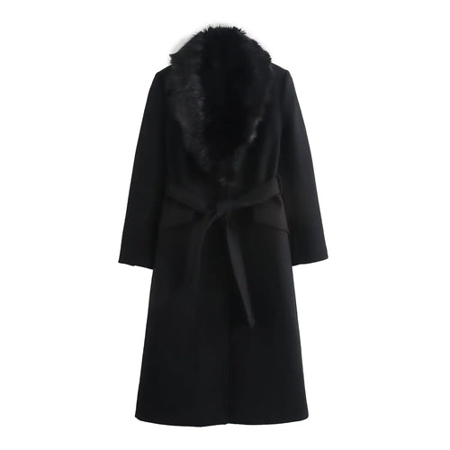 autumn and winter new women's clothing detachable fur collar tie coat