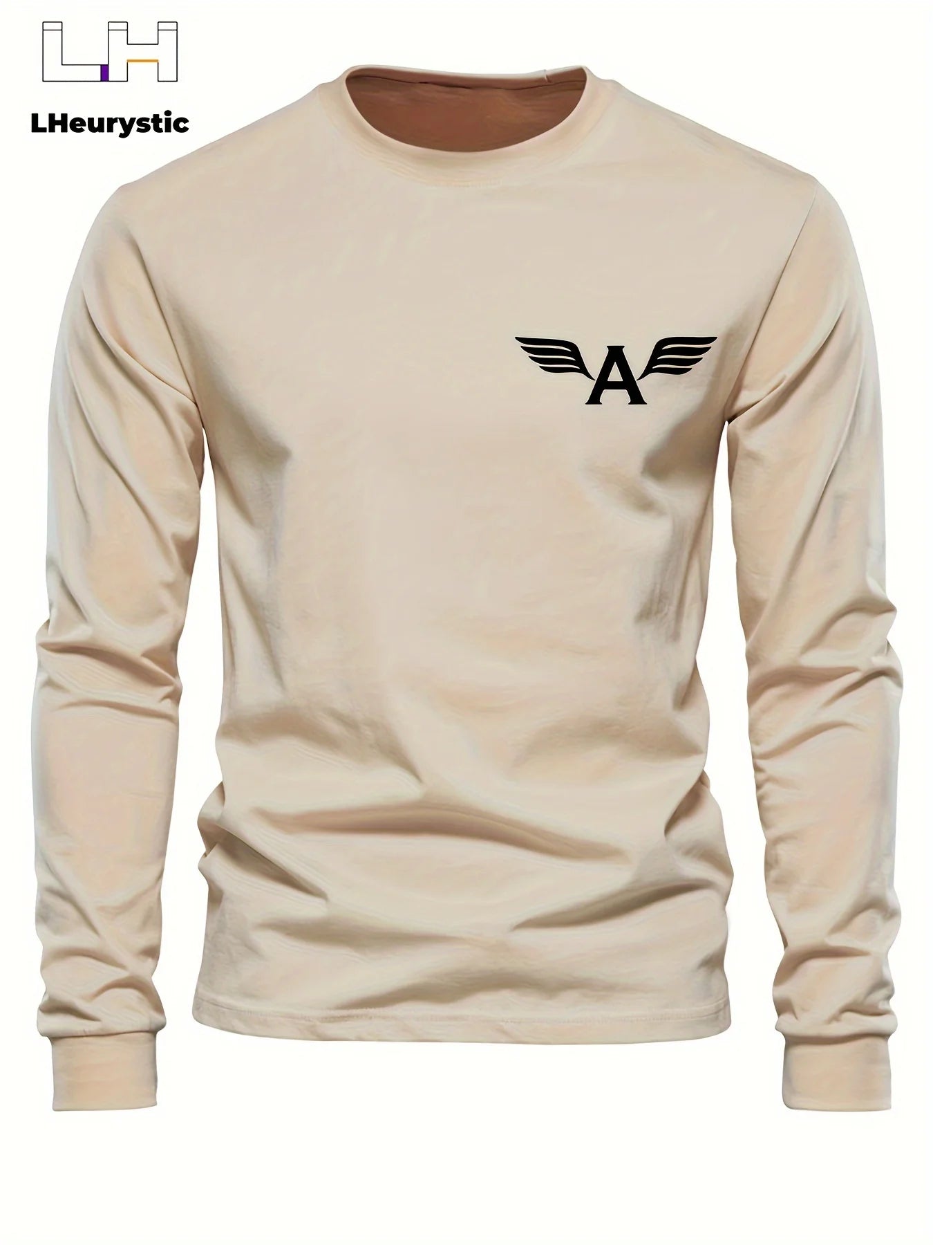 100% pure cotton men's long sleeved round neck loose classic letter printed autumn and winter casual versatile T-shirt top