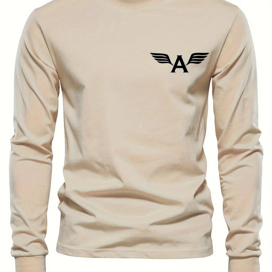 100% pure cotton men's long sleeved round neck loose classic letter printed autumn and winter casual versatile T-shirt top