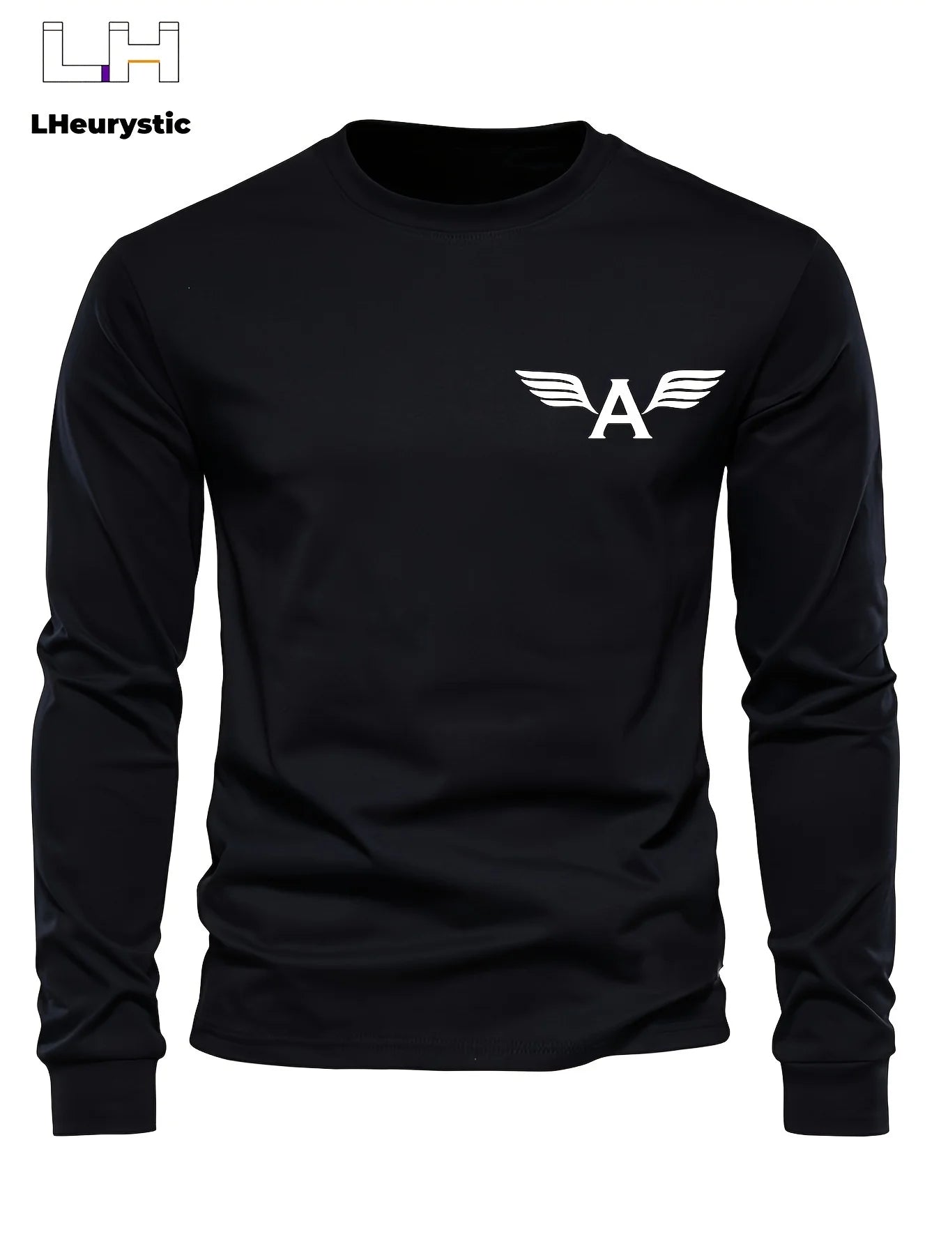 100% pure cotton men's long sleeved round neck loose classic letter printed autumn and winter casual versatile T-shirt top