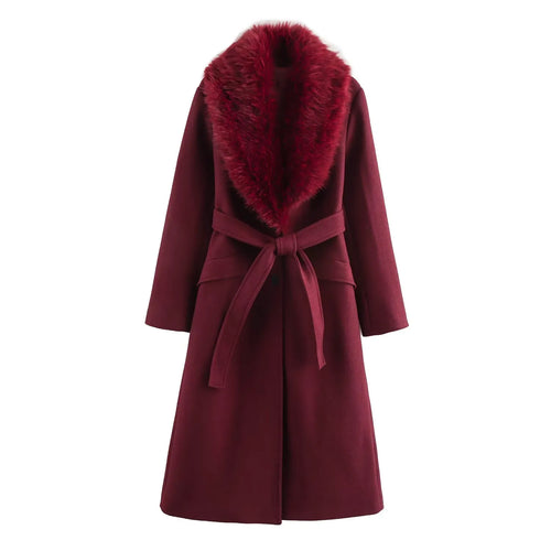 autumn and winter new women's clothing detachable fur collar tie coat