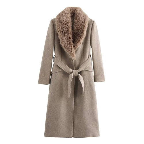 autumn and winter new women's clothing detachable fur collar tie coat
