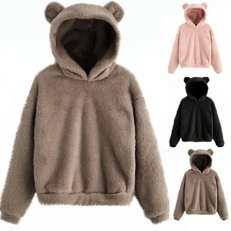 Autumn Winter Women's Hoodies Winter Women Long Sleeve Rabbit Ear Hood