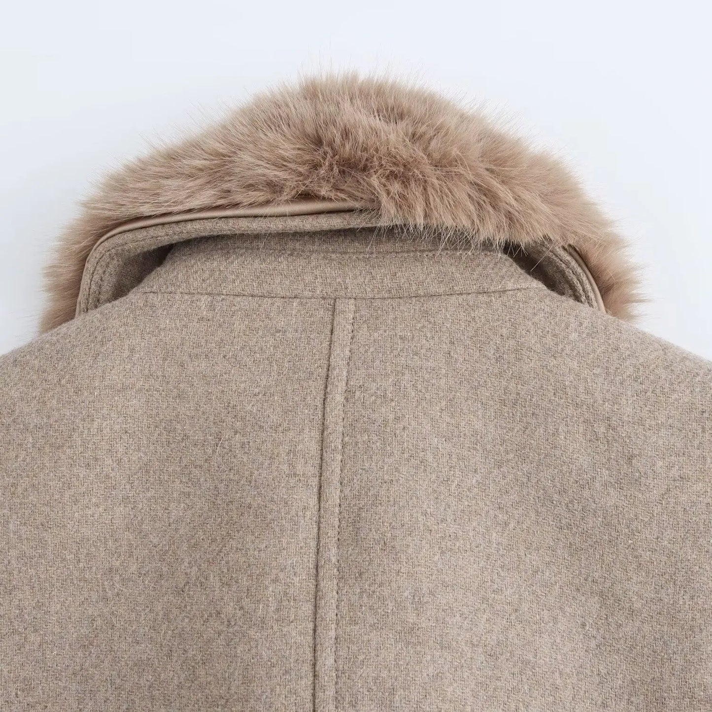 autumn and winter new women's clothing detachable fur collar tie coat