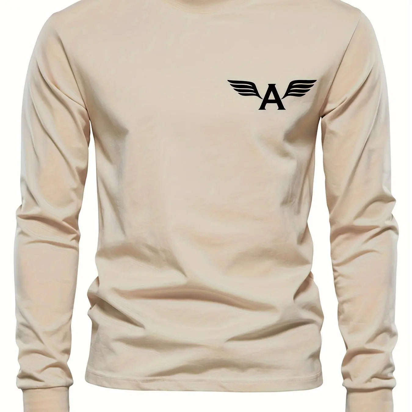 100% pure cotton men's long sleeved round neck loose classic letter printed autumn and winter casual versatile T-shirt top